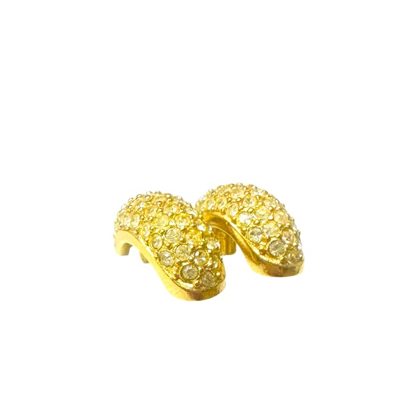 CHRISTIAN DIOR GOLD PLATED HALF MOON CRYSTAL EARRINGS. - Picture 6 of 7